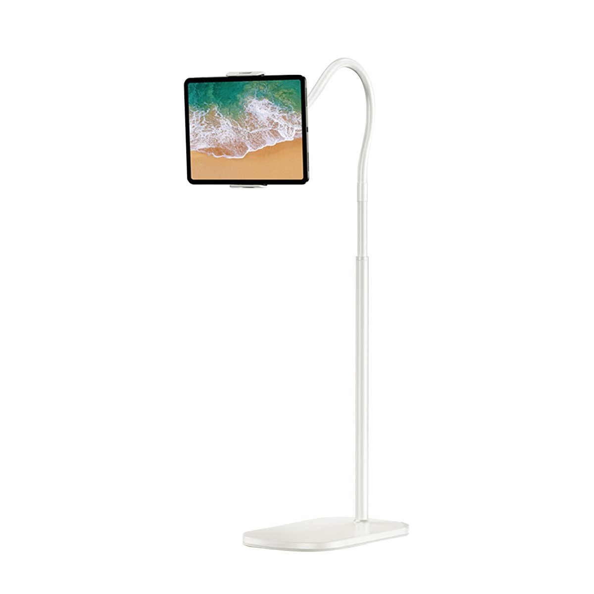 GENYS Height and Angle Adjustable Floor Stand Aluminum Alloy Universal Stand with Flexible Arms,Bed Tablet Mount Holder Stand,for Phone Tablet iPad E-Readers (Color : White, Size : 1.2m Height)