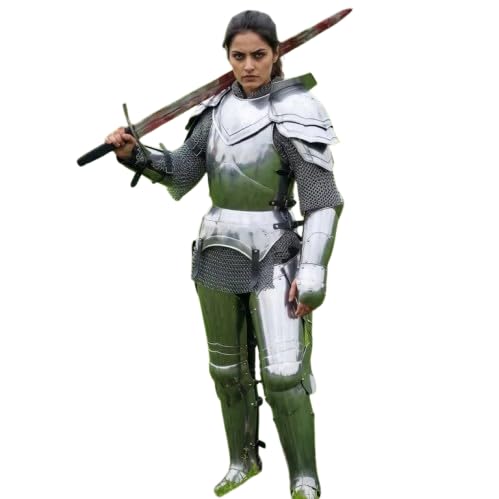 Female Knight Plate Armor Suit Women's Medieval Steel Full Body Armor Lady Wearable Halloween Costume for Cosplay, LARP, and Reancement
