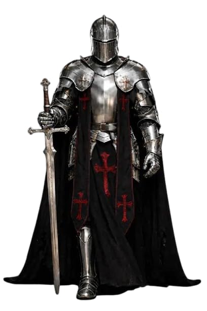 18-Gauge Steel Full Body Armor Suit Wearable Barbuta Knight Templar Armour Costume for Halloween Gothic Crusader for LARP, Cosplay, and Reancement.