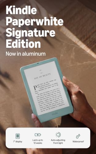 Amazon Kindle Paperwhite Signature Edition 32GB (newest model), Thinner, new aluminum design, 7" display, Auto-adjusting front light, Seaglass Green