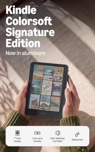 Amazon Kindle Colorsoft Signature Edition 32GB (newest model), Thinner, new aluminum design, 7" color display, Auto-adjusting front light, Fig