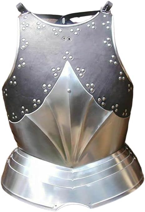 Medieval Leather-Covered Gothic Breastplate - Steel Knight Cuirass Body Armor Wearable Replica for LARP & Reenactment Unique Collector's Gift Adjustable Leather Straps Silver & Black Finish