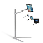 3-in-1 Floor Stand for Phone, Tablet, Laptop or E-Reader, Tablet Holder Stand, Adjustable Height and Angle(Silver)