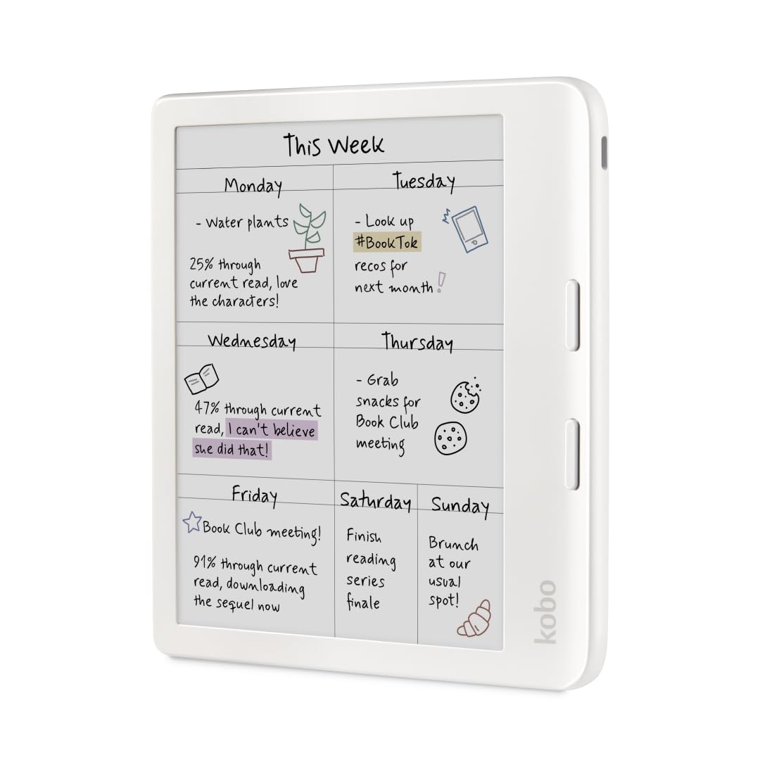 Kobo Libra Colour eReader (White with Stylus), 7” Glare-Free Colour E Ink Kaleido™ 3 Display, Dark Mode Option, Audiobooks, Waterproof