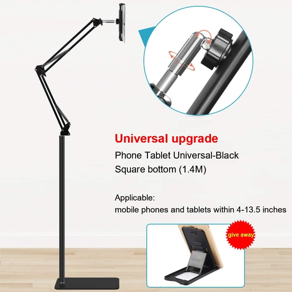 Tablet Stand Holder Height Adjustable 360 Degree Rotating Metal Base Phone Holder for Bed Mount Dock for 4~11inch Screen Tablet Smartphones E-Book Reader (Black 2)