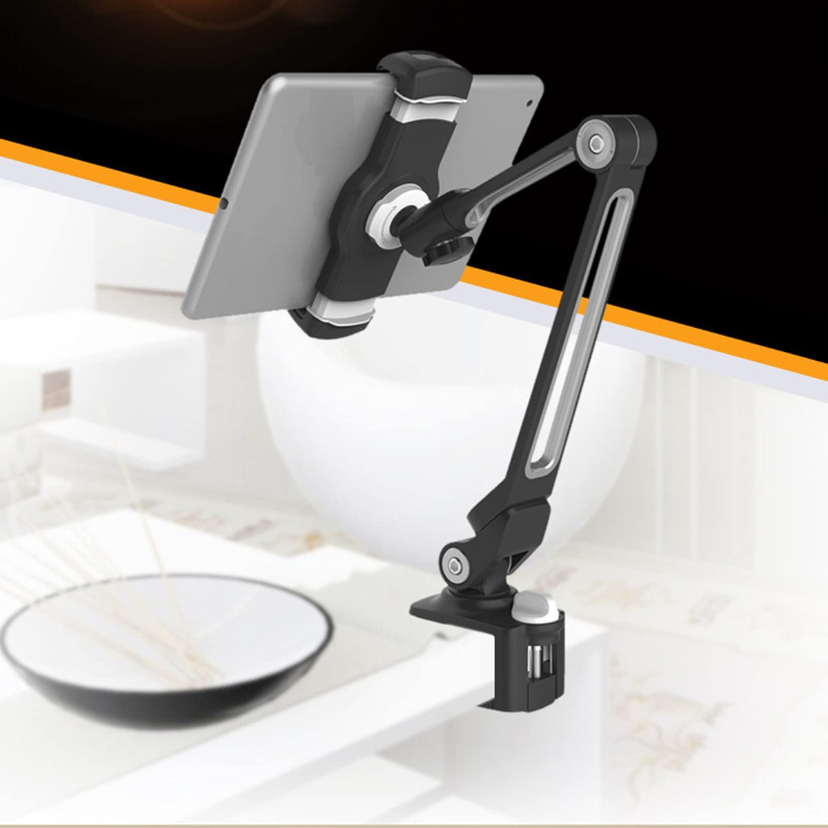 Tablet Stand Holder Adjustable Flexible Long Arm Holder 360 Degree Rotation for 4-11" Cell Phone Tablet E-Readers and More Devices Black (White)