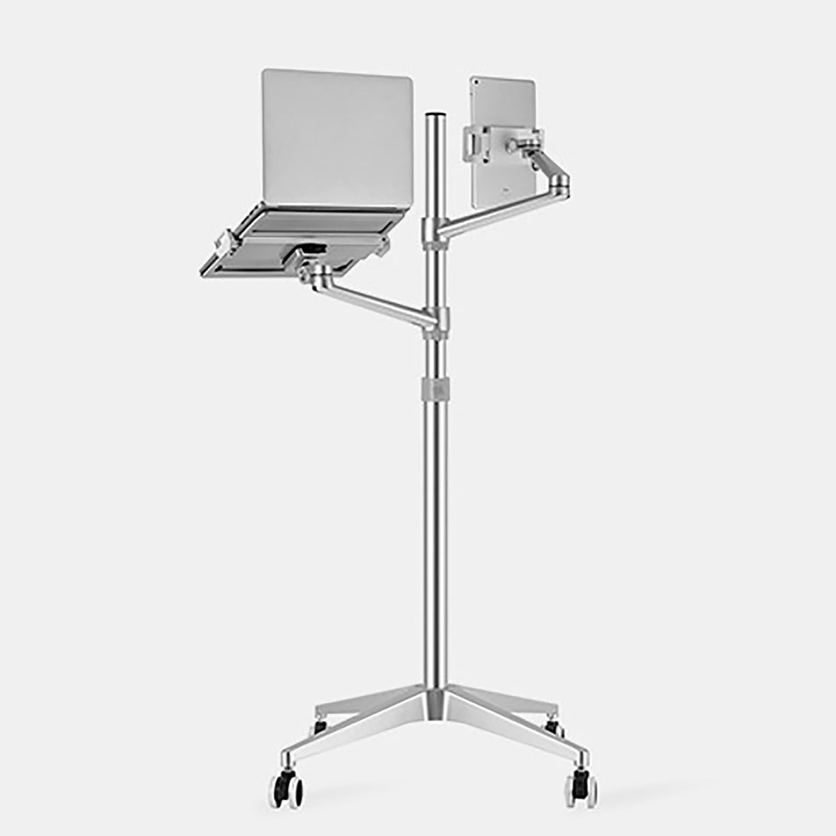 Adjustable Mobile Floor Stand with 2 Clamps for Phones, Tablets, Laptops & E-Readers | Rolling Tablet Holder with Easy Mobility & Height Adjustment