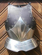 Medieval Leather-Covered Gothic Breastplate - Steel Knight Cuirass Body Armor Wearable Replica for LARP & Reenactment Unique Collector's Gift Adjustable Leather Straps Silver & Black Finish
