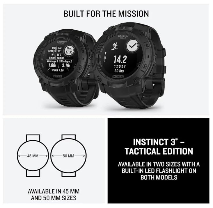 Garmin Instinct 3-50mm Tactical Edition, Solar Charging Display, Rugged Outdoor GPS Smartwatch, Applied Ballistics Support, LED Flashlight, Multi-Band GPS PowerBank Bundle