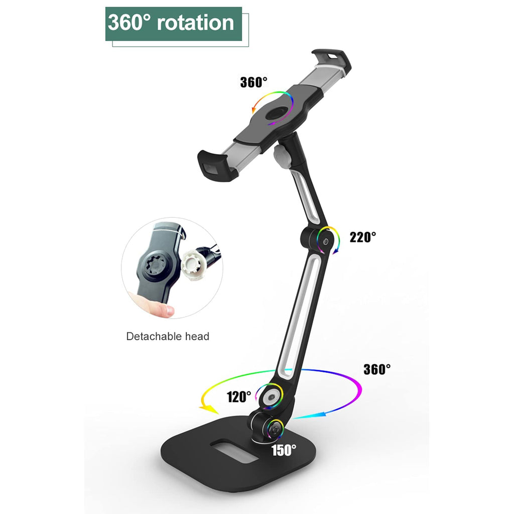 Tablet Stand Holder Mount,Adjustable Flexible Long Arm Holder,360 Degree Rotation,for 4.7-12.9" Cell Phone Tablet E-Readers and More Devices,White (Black) (Black)