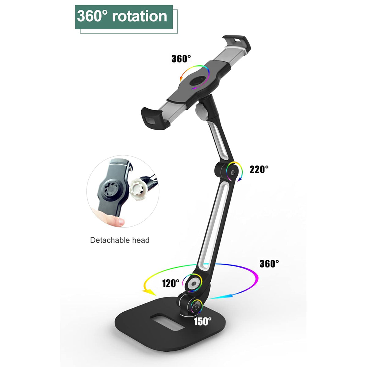 Tablet Stand Holder Mount,Adjustable Flexible Long Arm Holder,360 Degree Rotation,for 4.7-12.9" Cell Phone Tablet E-Readers and More Devices,White (Black) (Black)