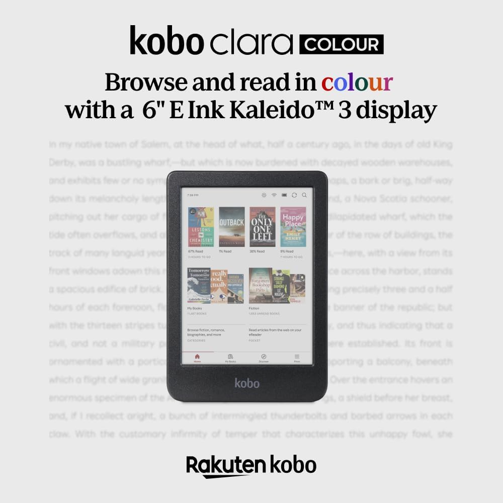 Kobo Clara Colour | eReader | 6” Glare-Free Colour E Ink Display | Dark Mode Option | Waterproof | Audiobooks | 16GB of Storage | Black