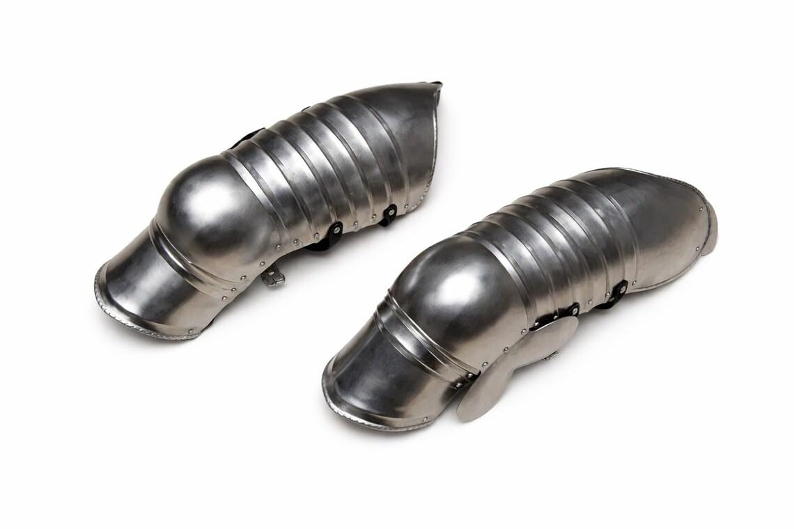 Polished Steel Knight Leg Armor Greaves Medieval Gothic Leg Guard Set Wearable Armor Costume Pair for LARP, Cosplay, Halloween & Reenactment