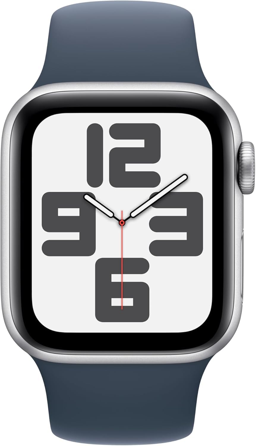 Apple Watch SE (2nd Gen) [GPS 40mm] - Silver Aluminum Case with Storm Blue Sport Band, S/M (Renewed)