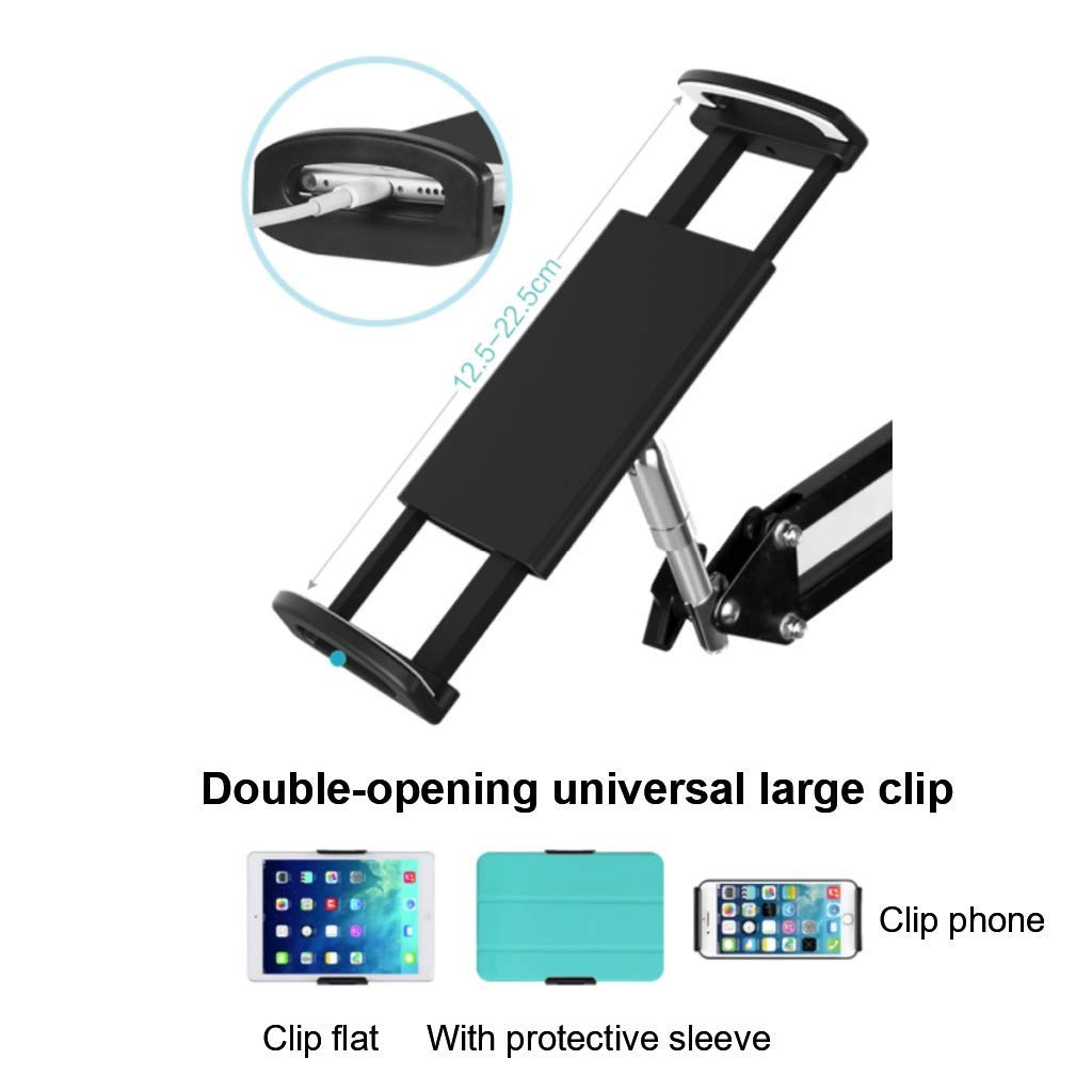 Tablet Stand Holder Height Adjustable 360 Degree Rotating Metal Base Phone Holder for Bed Mount Dock for 4~11inch Screen Tablet Smartphones E-Book Reader (Black 2)