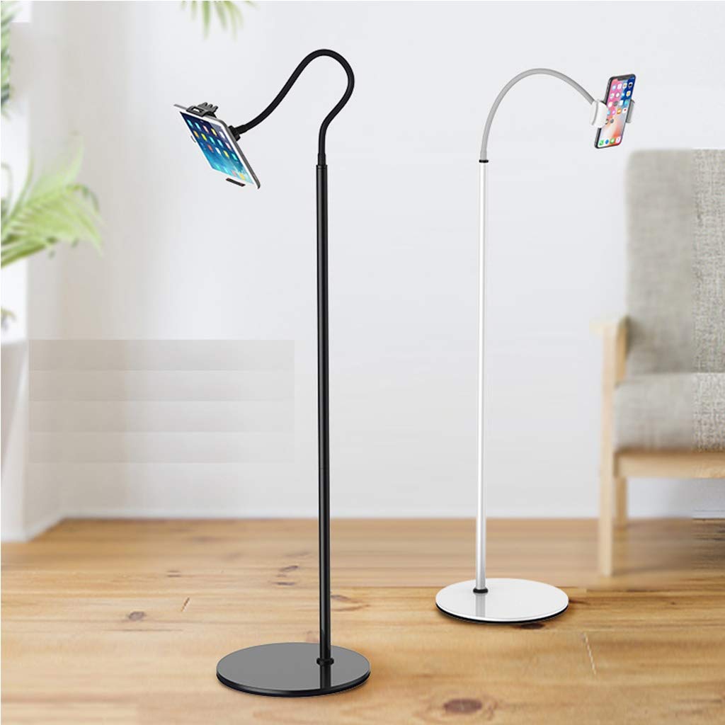 Height Adjustable, 360 ° Rotation Clip Tablet Stand for Phones, Phablets, E-Readers, and Gaming Devices, Holder Flexible Gooseneck Arm Stand Solid Metal Base,White-165x26cm