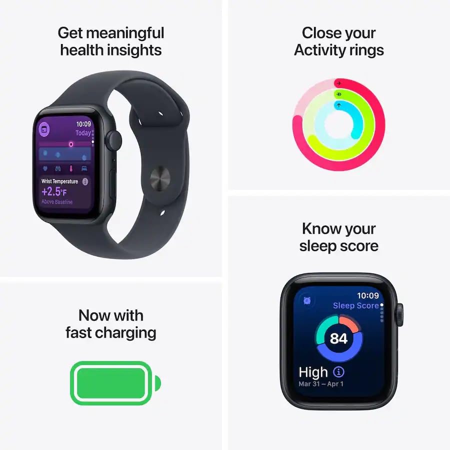 Apple Watch SE 3 [GPS + Cellular, 44mm] Midnight Aluminum Case with Black Sport Band, M/L (Renewed)