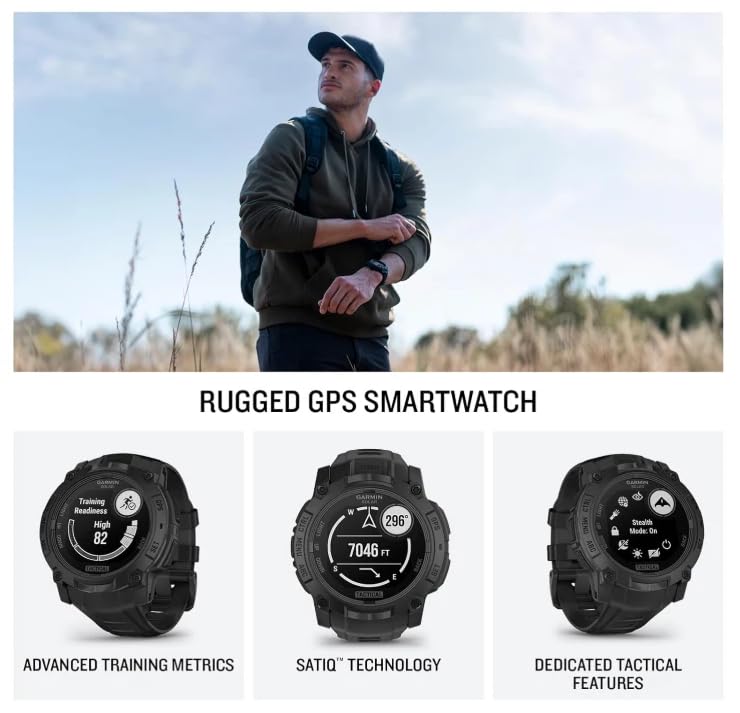 Garmin Instinct 3-50mm Tactical Edition, Solar Charging Display, Rugged Outdoor GPS Smartwatch, Applied Ballistics Support, LED Flashlight, Multi-Band GPS PowerBank Bundle