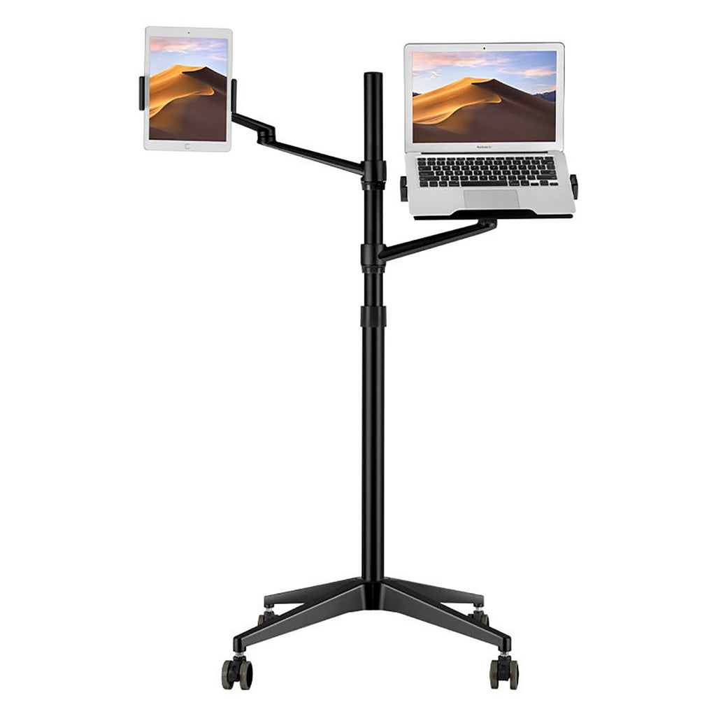 Adjustable Stand Floor with 2 Clamps for Phones, Tablets, E-Readers, Laptops, Tablet Holder Stand with Casters(Silver)
