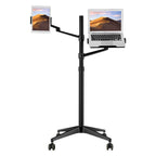 Adjustable Stand Floor with 2 Clamps for Phones, Tablets, E-Readers, Laptops, Tablet Holder Stand with Casters(Silver)