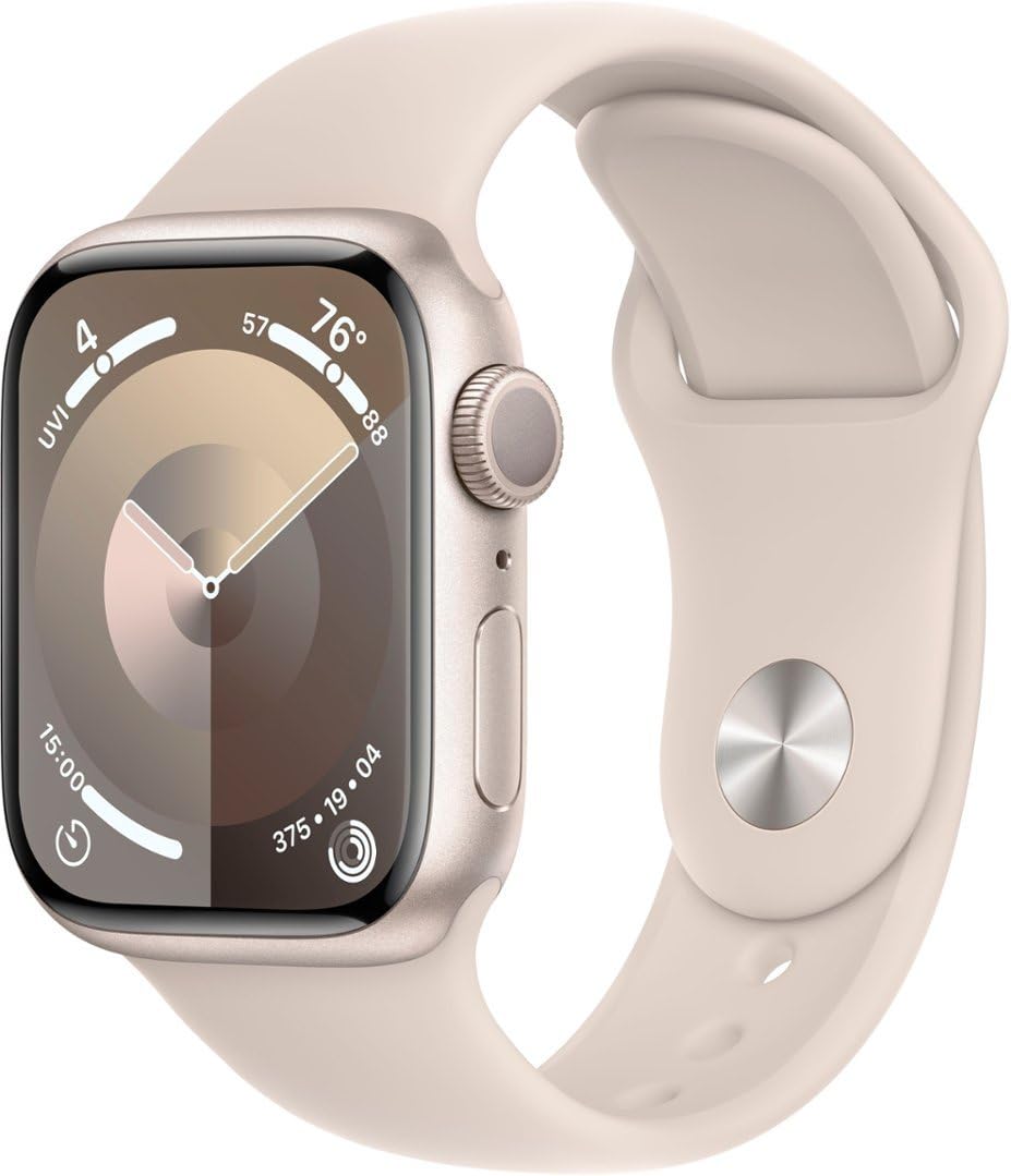 Apple Watch Series 9 [GPS , 45mm] - Starlight Aluminum Case with Starlight Sport Band, M/L (Renewed)