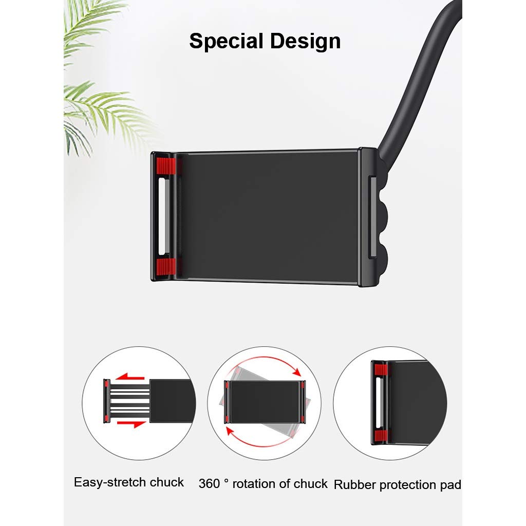 Height Adjustable, 360 ° Rotation Clip Tablet Stand for Phones, Phablets, E-Readers, and Gaming Devices, Holder Flexible Gooseneck Arm Stand Solid Metal Base,Black-165x26cm,Black-165x26cm