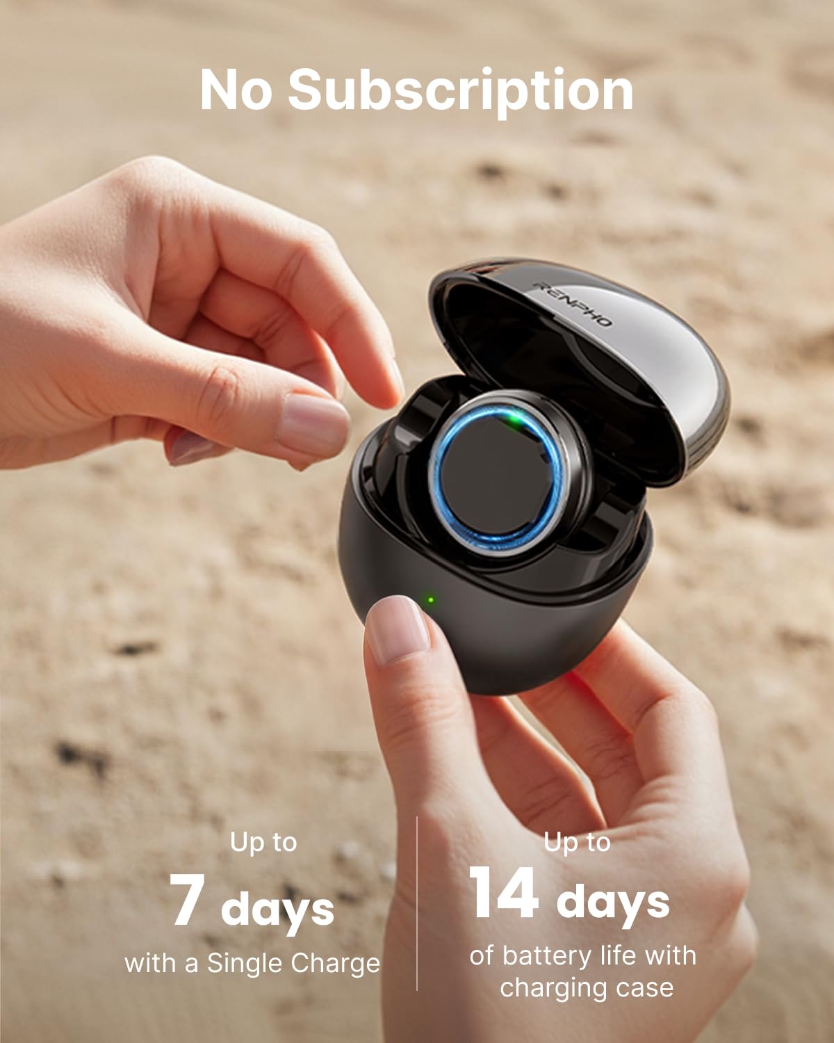 RENPHO Lynx Smart Ring, Subscription-Free App, Silver, Size 11