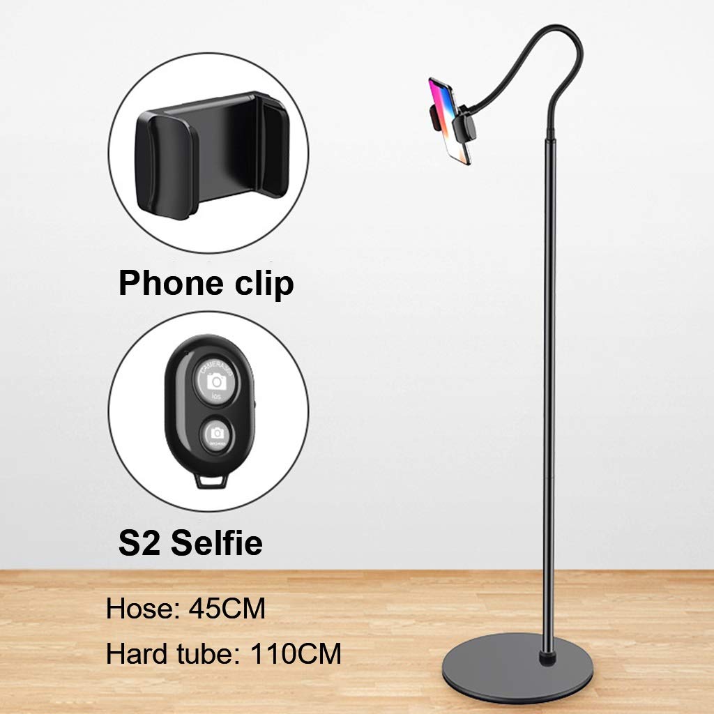 Height Adjustable, 360 ° Rotation Clip Tablet Stand for Phones, Phablets, E-Readers, and Gaming Devices, Holder Flexible Gooseneck Arm Stand Solid Metal Base,Black-165x26cm,Black-165x26cm