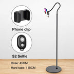 Height Adjustable, 360 ° Rotation Clip Tablet Stand for Phones, Phablets, E-Readers, and Gaming Devices, Holder Flexible Gooseneck Arm Stand Solid Metal Base,Black-165x26cm,Black-165x26cm