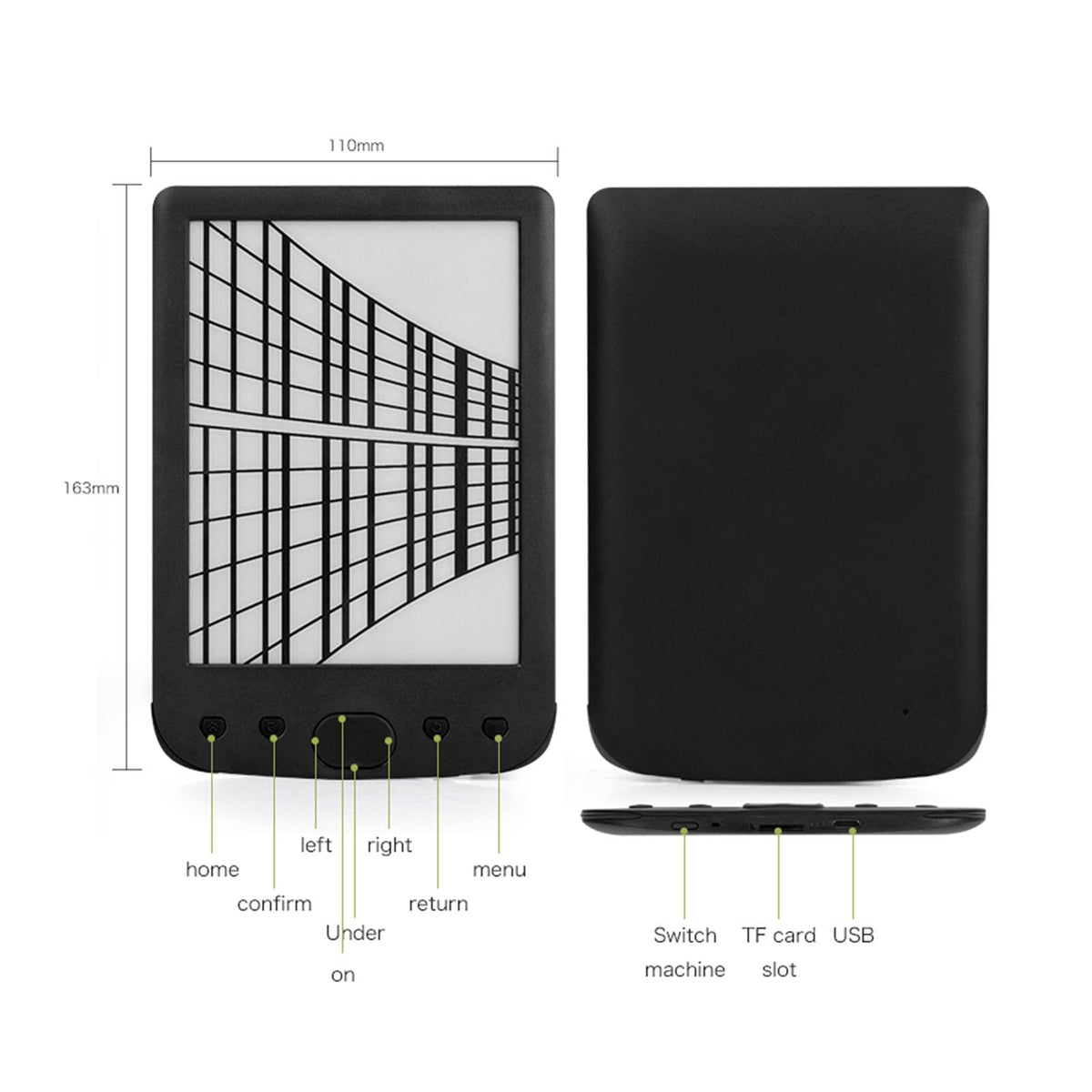 E Book Reader 6, Eye Friendly E Reader HD Touch Screen Technology, Built in 8GB ROM and 32GB TF Card Expansion, Multiple Supported File Formats