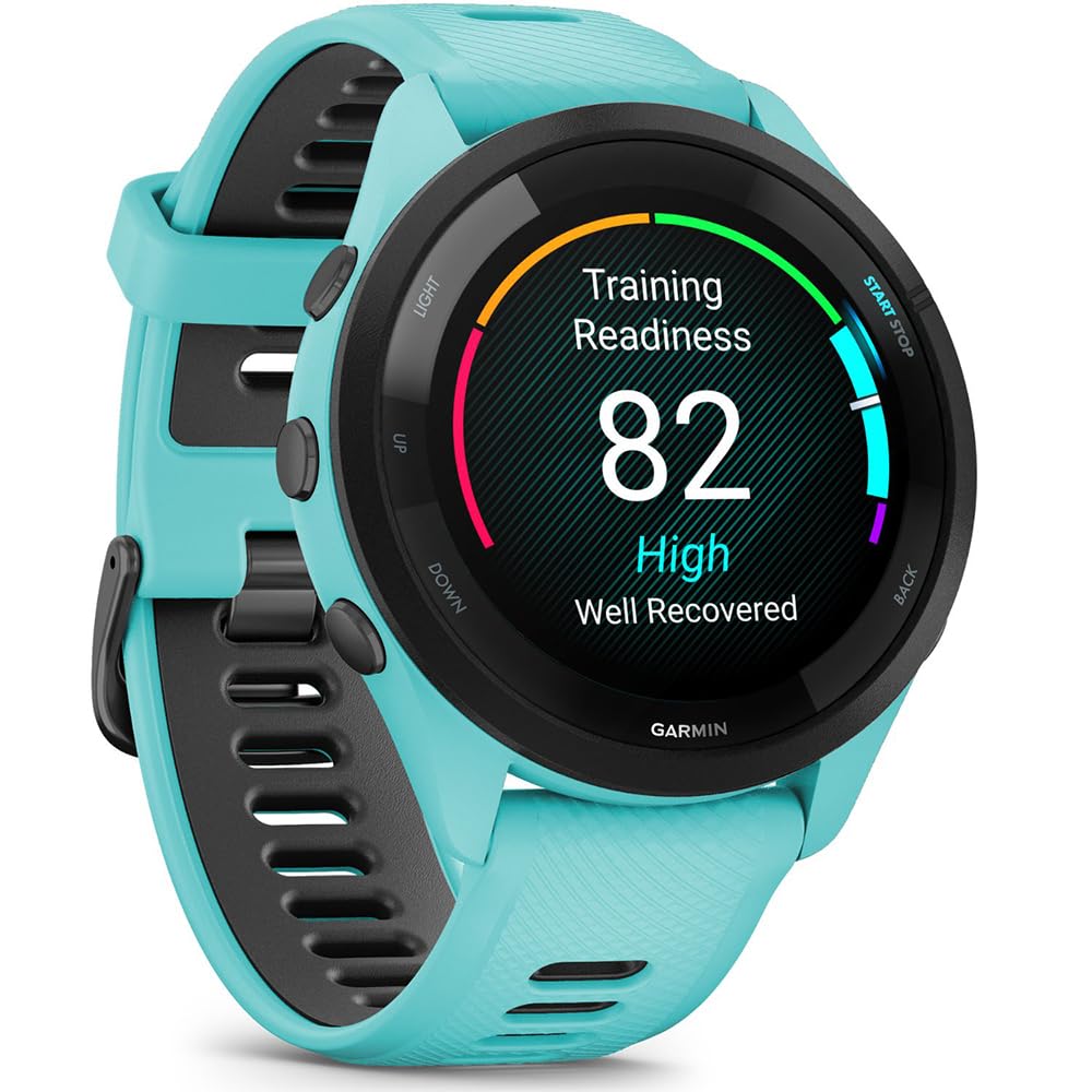 Garmin Forerunner 265 Running GPS Smartwatch, AMOLED Display, 46mm, Aqua/Black, 010-02810-02 - Bundle w/Deco Essentials 26-Month CPS Plan