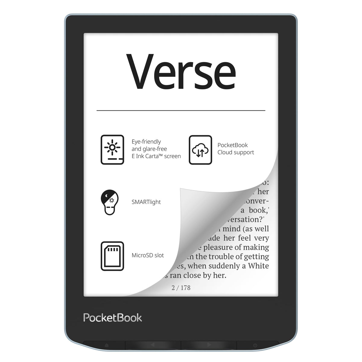 PocketBook Verse E-Reader | Eye-Friendly 6'' E-Ink Carta™ HD Touchscreen | Adjustable SMARTlight | Up to 1 Month of Battery Life | WiFi & Memory Card Slot | E-Book Reader in Bright Blue