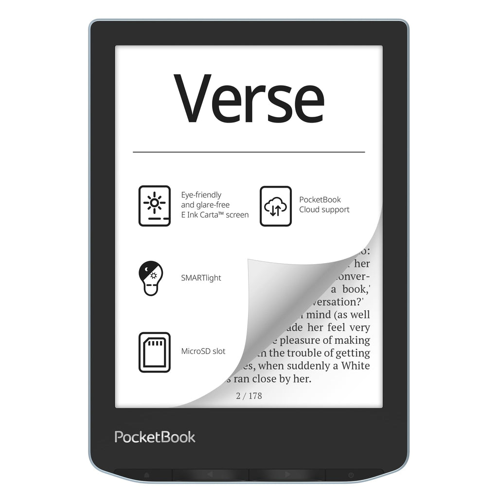 PocketBook Verse E-Reader with Flip Cover | Eye-Friendly 6'' E-Ink Carta™ HD Touchscreen | Adjustable SMARTlight | Up to 1 Month of Battery Life| E-Book Reader in Bright Blue