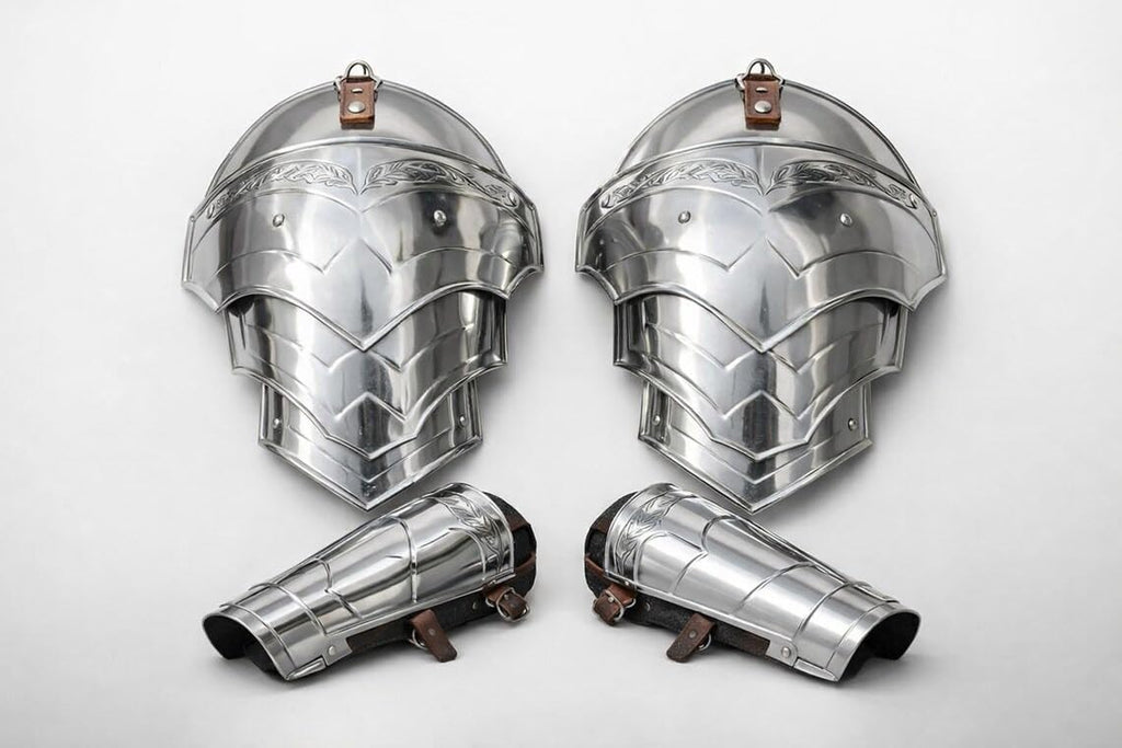 Medieval Knight Etching Steel Pauldrons Armour Shoulder with Bracers Wearable Battle Warrior LARP, Cosplay & Reenactment Halloween Costume