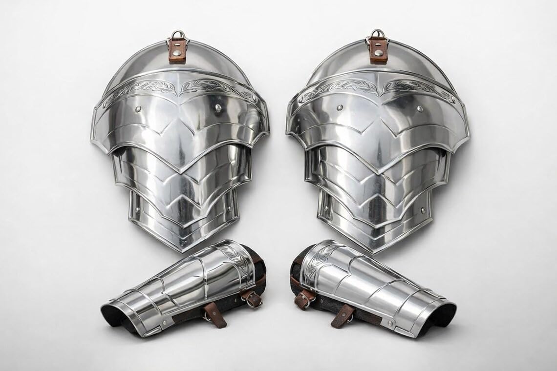 Medieval Knight Etching Steel Pauldrons Armour Shoulder with Bracers Wearable Battle Warrior LARP, Cosplay & Reenactment Halloween Costume