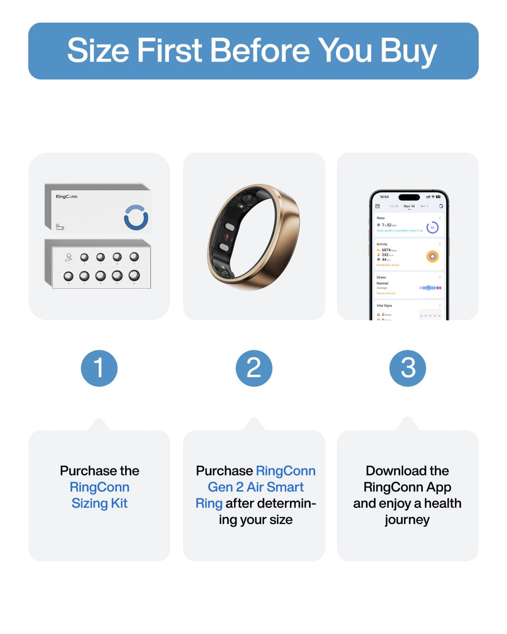 RingConn Gen 2 Air Ultra-Thin Smart Ring(Size 8, Dune Gold)