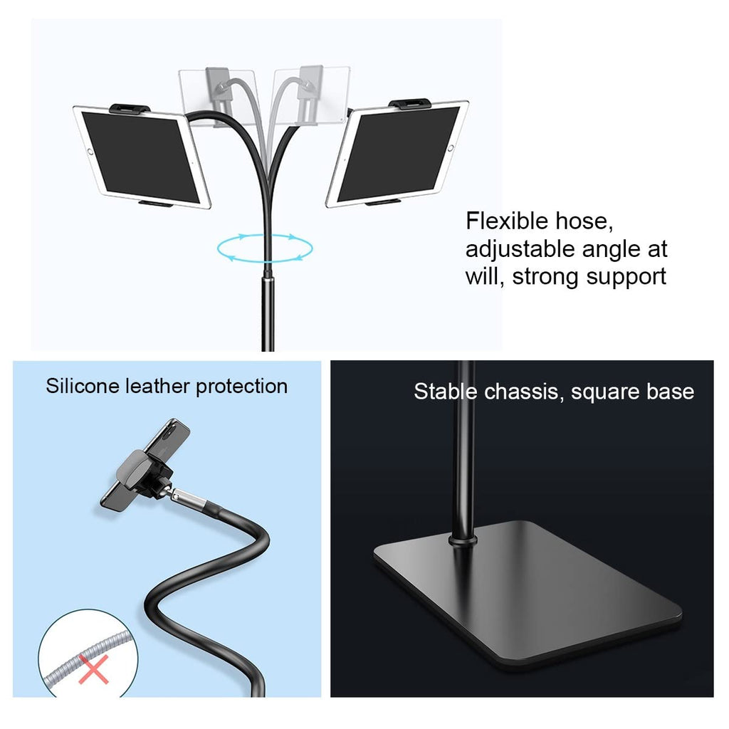 Tablet Floor Stand, 136cm Height Adjustable Holder 4.5-11 Inch Phone,Tablet,eBook Reader(Black)