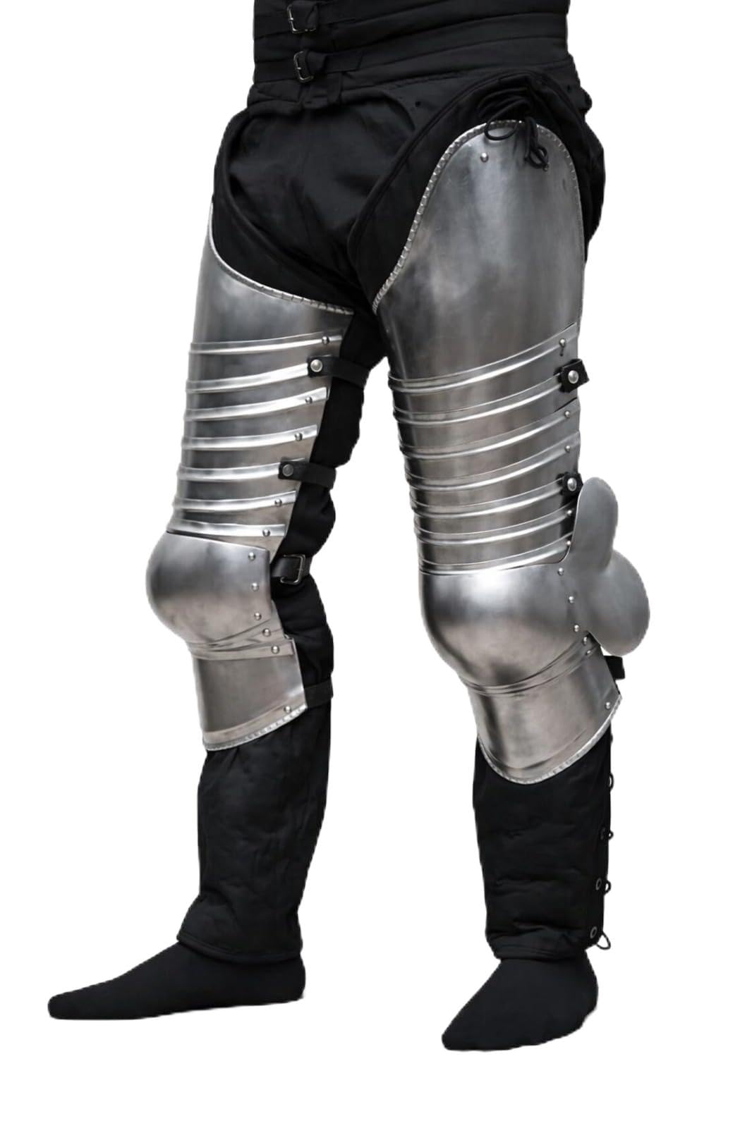 Polished Steel Knight Leg Armor Greaves Medieval Gothic Leg Guard Set Wearable Armor Costume Pair for LARP, Cosplay, Halloween & Reenactment