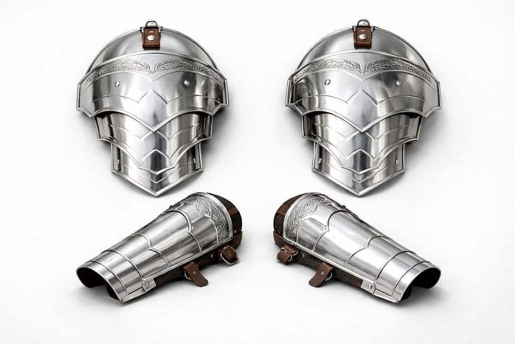 Medieval Knight Etching Steel Pauldrons Armour Shoulder with Bracers Wearable Battle Warrior LARP, Cosplay & Reenactment Halloween Costume