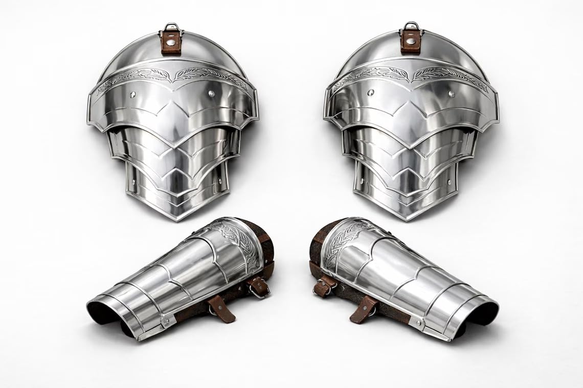 Medieval Knight Etching Steel Pauldrons Armour Shoulder with Bracers Wearable Battle Warrior LARP, Cosplay & Reenactment Halloween Costume