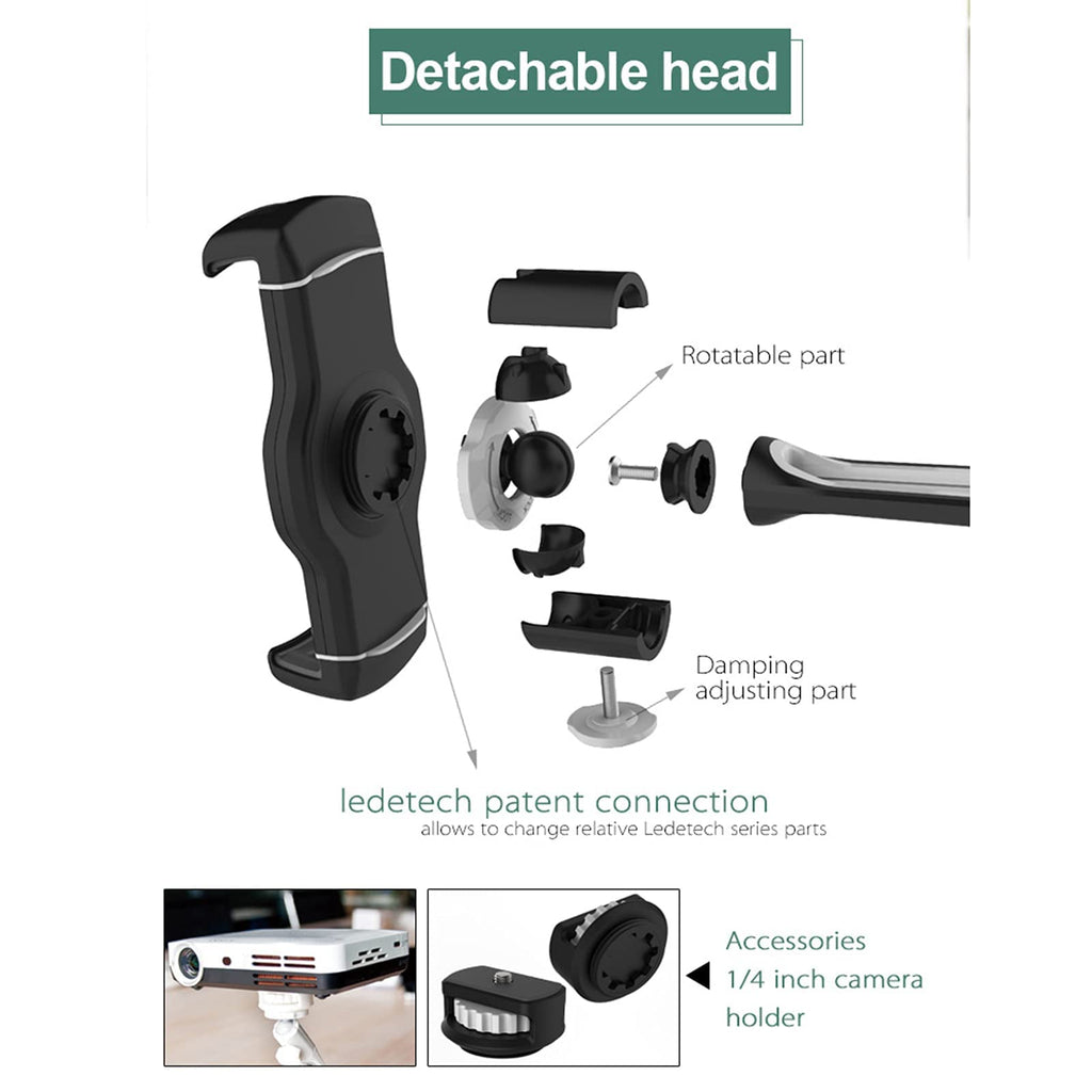 Tablet Stand Holder Mount Adjustable Flexible Long Arm Holder 360 Degree Rotation for 4.7-12.9" Cell Phone Tablet E-Readers and More Devices White (Black) (Black)