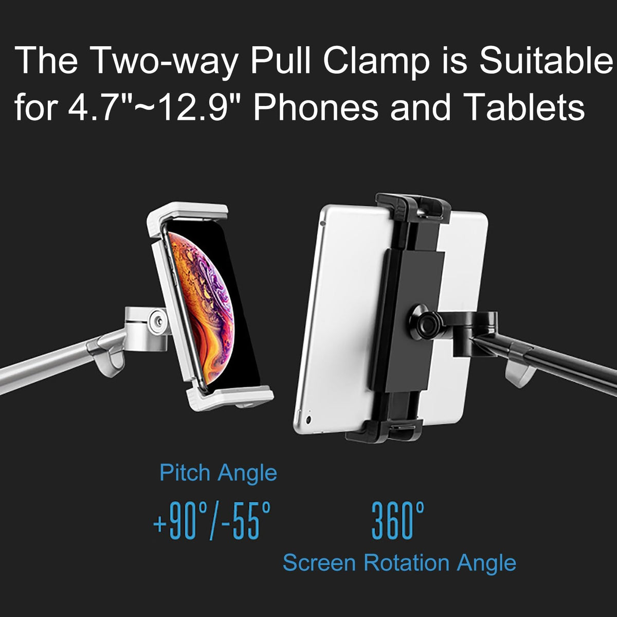 3-in-1 Floor Stand for Phone, Tablet, Laptop or E-Reader, Tablet Holder Stand, Adjustable Height and Angle(Silver)