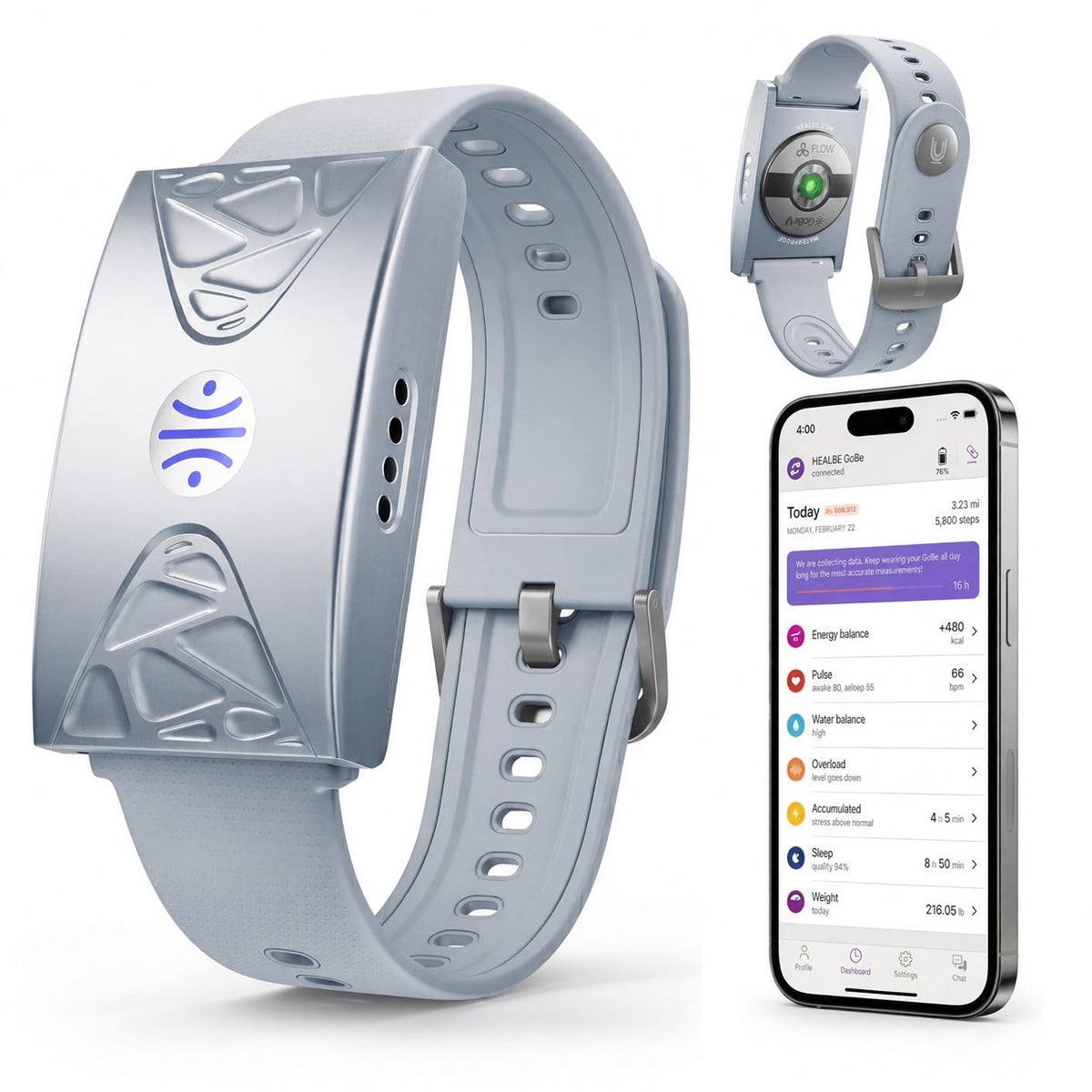 HEALBE Fitness Tracker - Auto Calorie, Hydration, Stress & Sleep Monitor