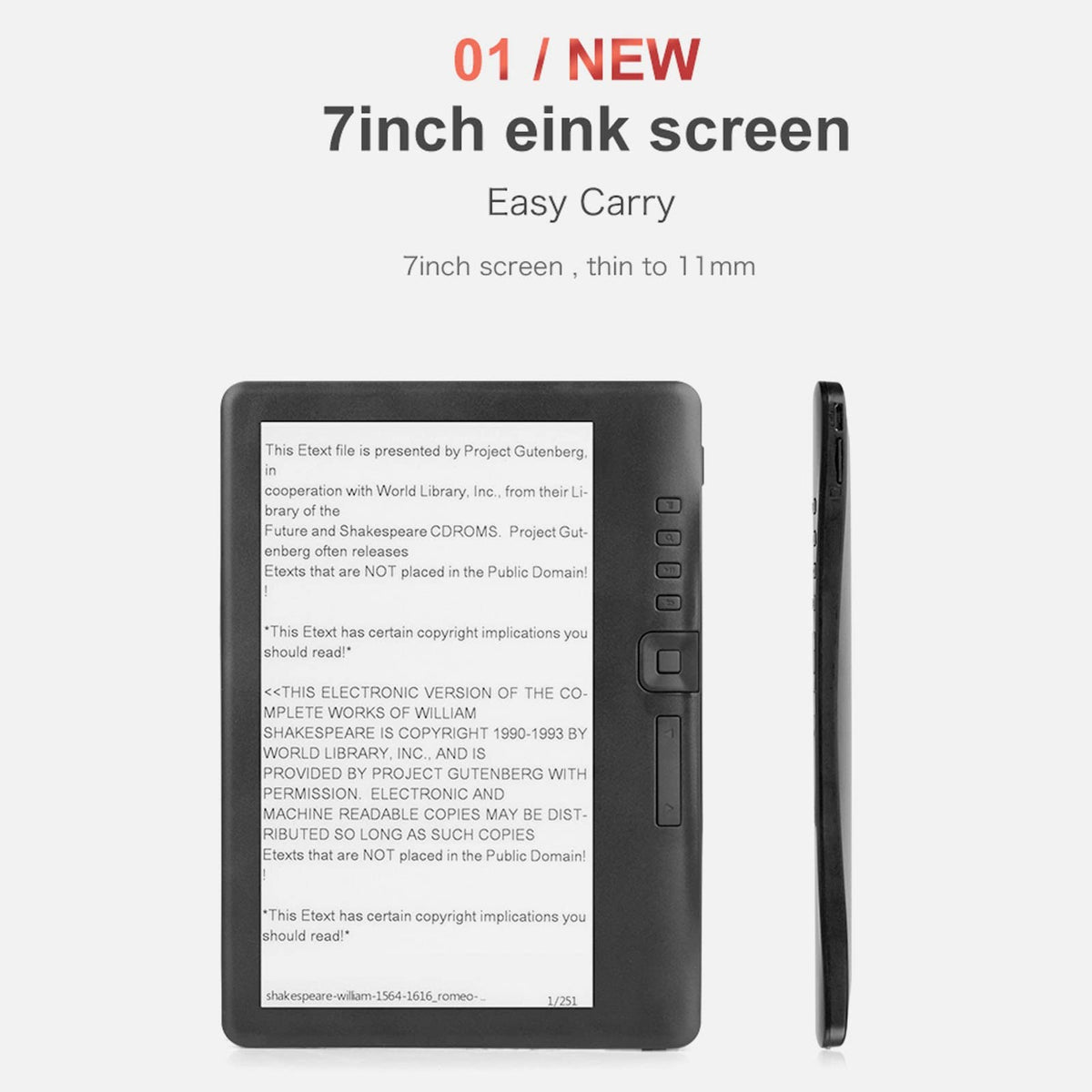 Yoidesu E Reader, 7in Portable Color TFT LCD 16:9 Screen HD Black E Reader Books with Navigation and Protective Case(16GB)
