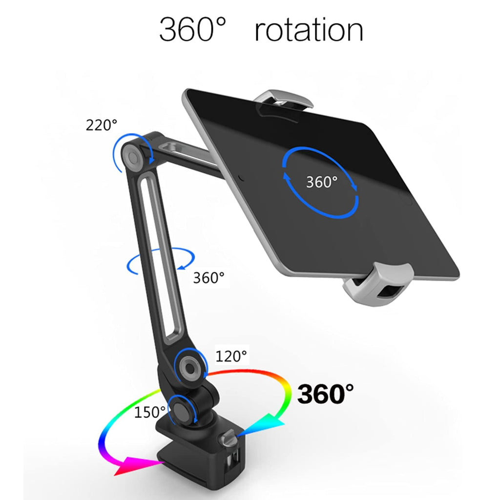 Tablet Stand Holder Adjustable Flexible Long Arm Holder 360 Degree Rotation for 4-11" Cell Phone Tablet E-Readers and More Devices Black (White)