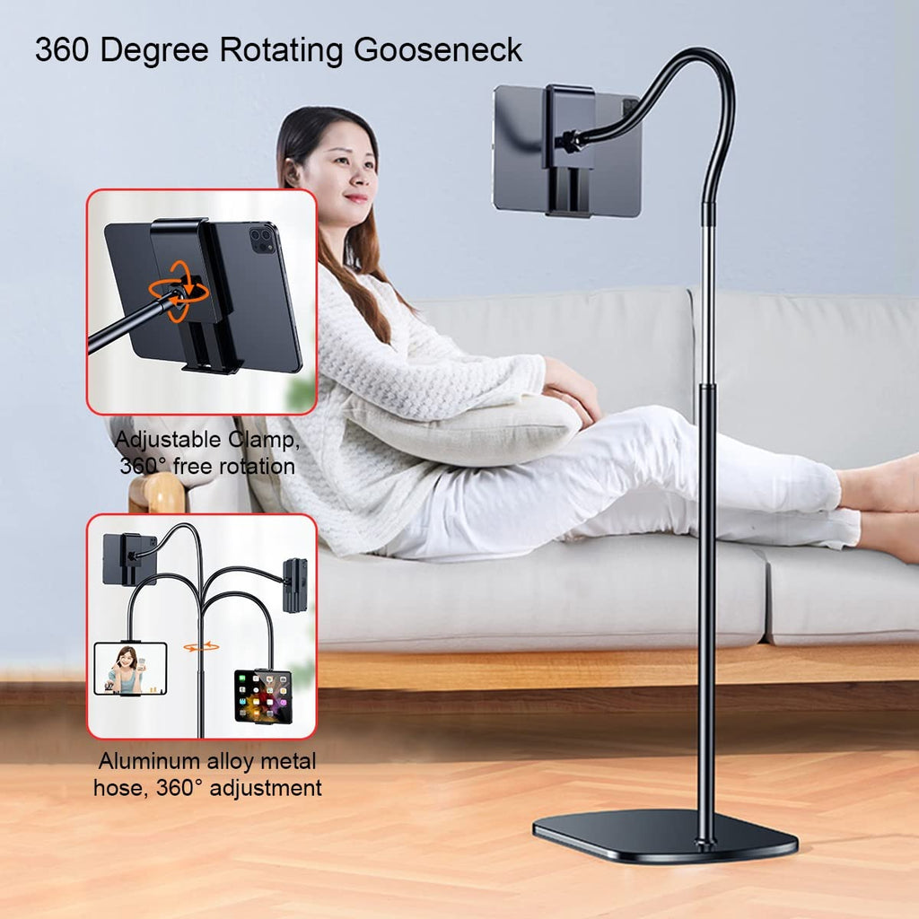 GENYS Height and Angle Adjustable Floor Stand Aluminum Alloy Universal Stand with Flexible Arms,Bed Tablet Mount Holder Stand,for Phone Tablet iPad E-Readers (Color : White, Size : 1.2m Height)