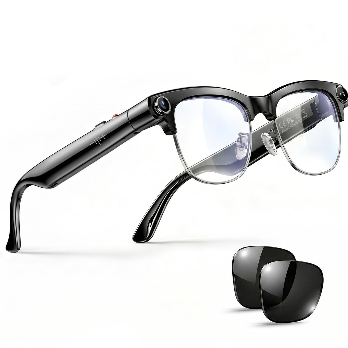 8MP 4K AI Smart Glasses with Camera & Adaptive Fit, Blue Light + Extra Sun Lenses, Real-Time Translator, Voice Assistant & Voice Recorder, Open-Ear Audio for Work & Business Travel