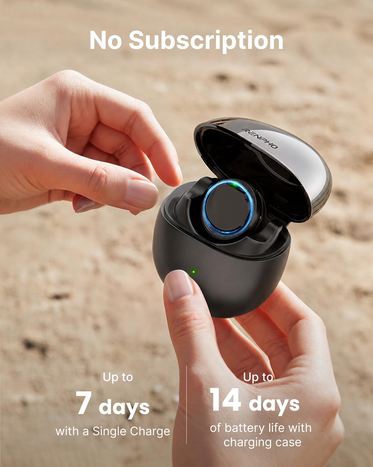 RENPHO Lynx Smart Ring, Subscription-Free App, Black, Size 8