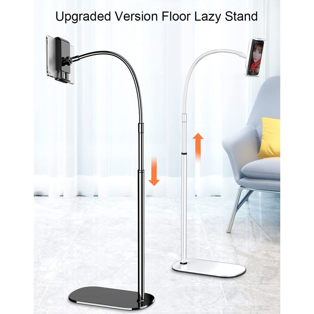 GENYS Height and Angle Adjustable Floor Stand Aluminum Alloy Universal Stand with Flexible Arms,Bed Tablet Mount Holder Stand,for Phone Tablet iPad E-Readers (Color : White, Size : 1.2m Height)