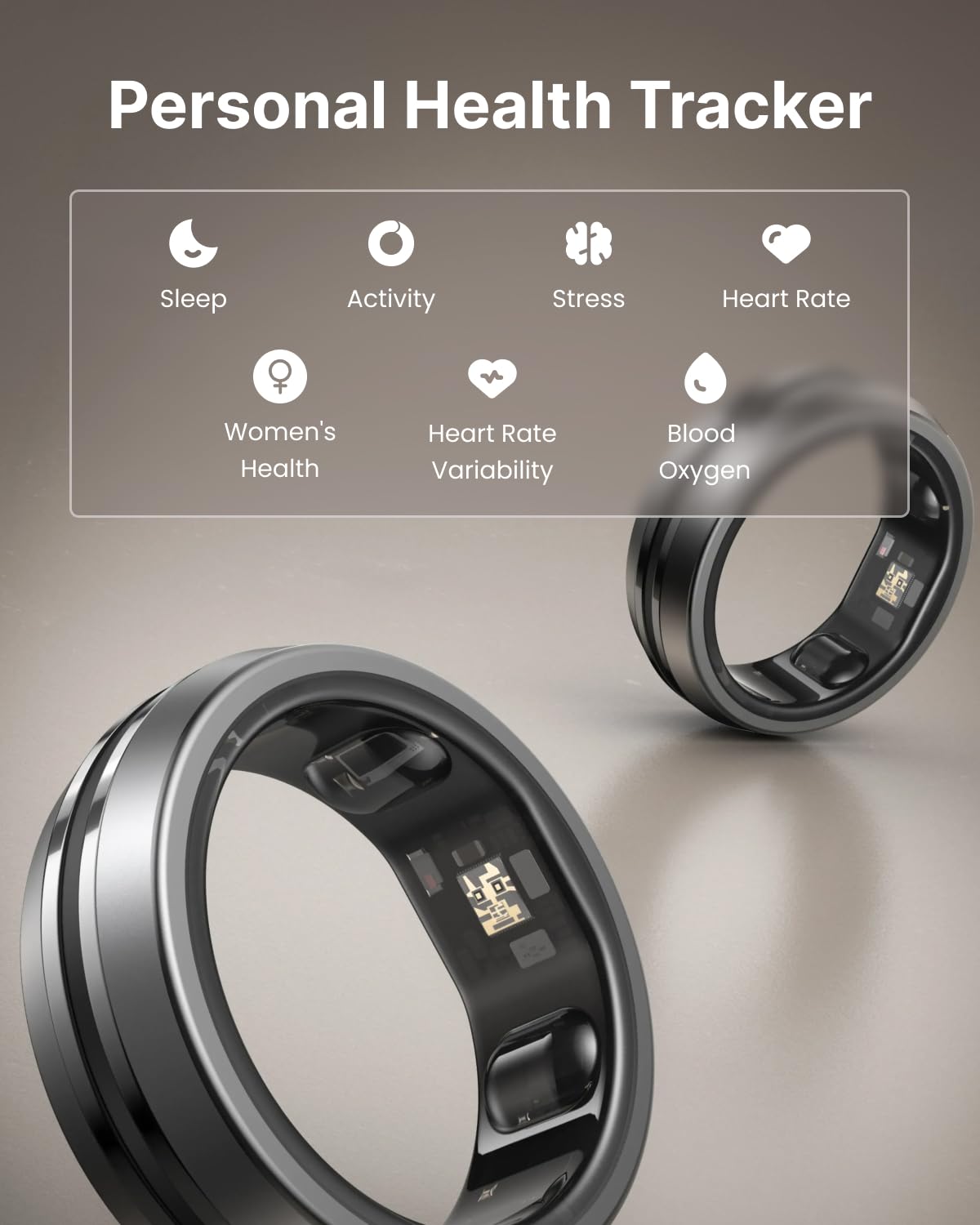 RENPHO Lynx Smart Ring, Subscription-Free App, Silver, Size 11